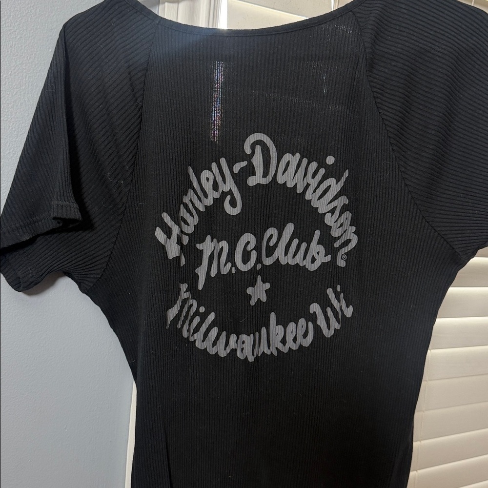 Harley-Davidson Black Short-Sleeve Ribbed Henley Tee - Picture 5 of 6
